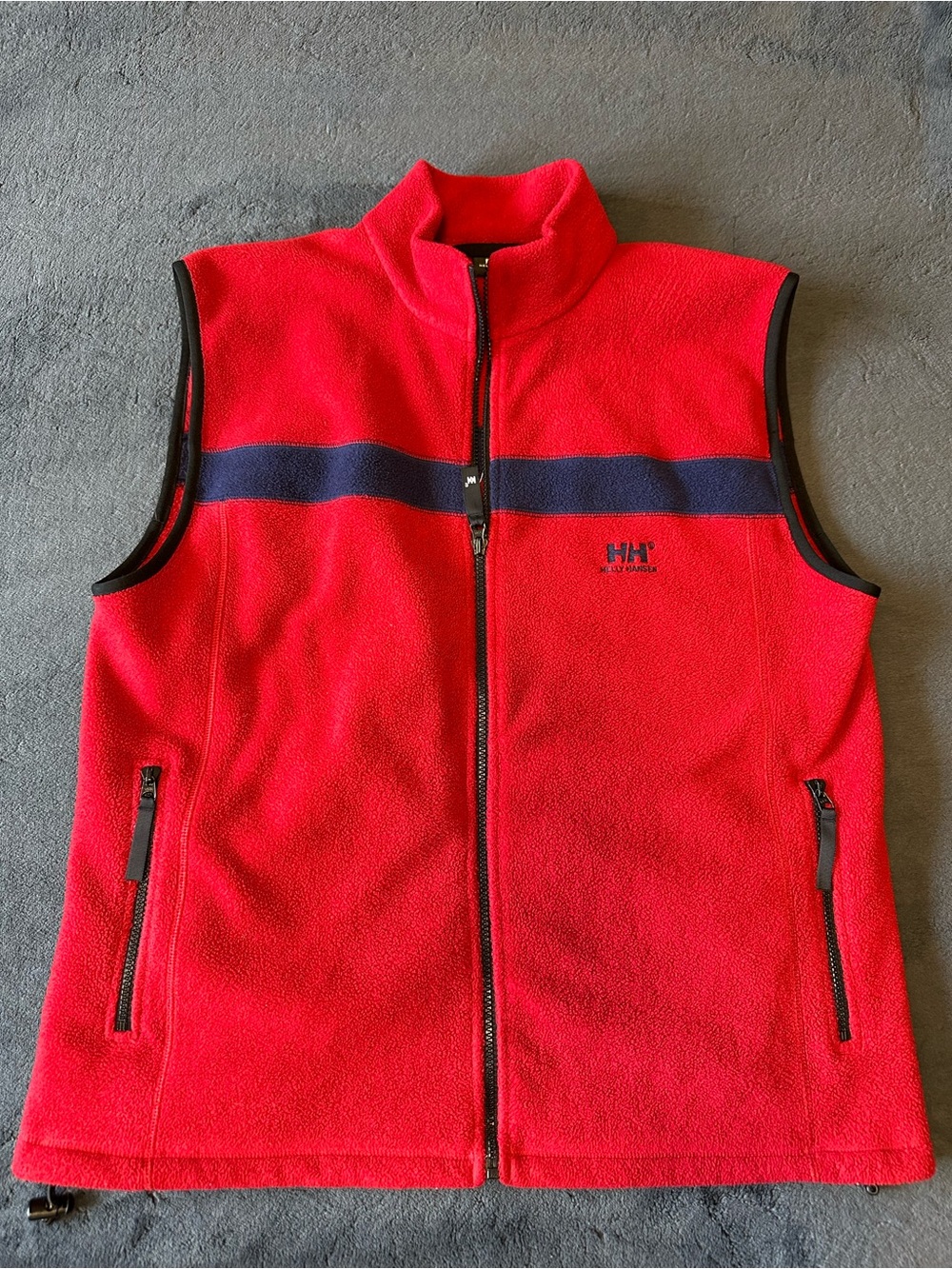 Helly Hansen Red Fleece Full Zip Vest with Navy Band Size Large